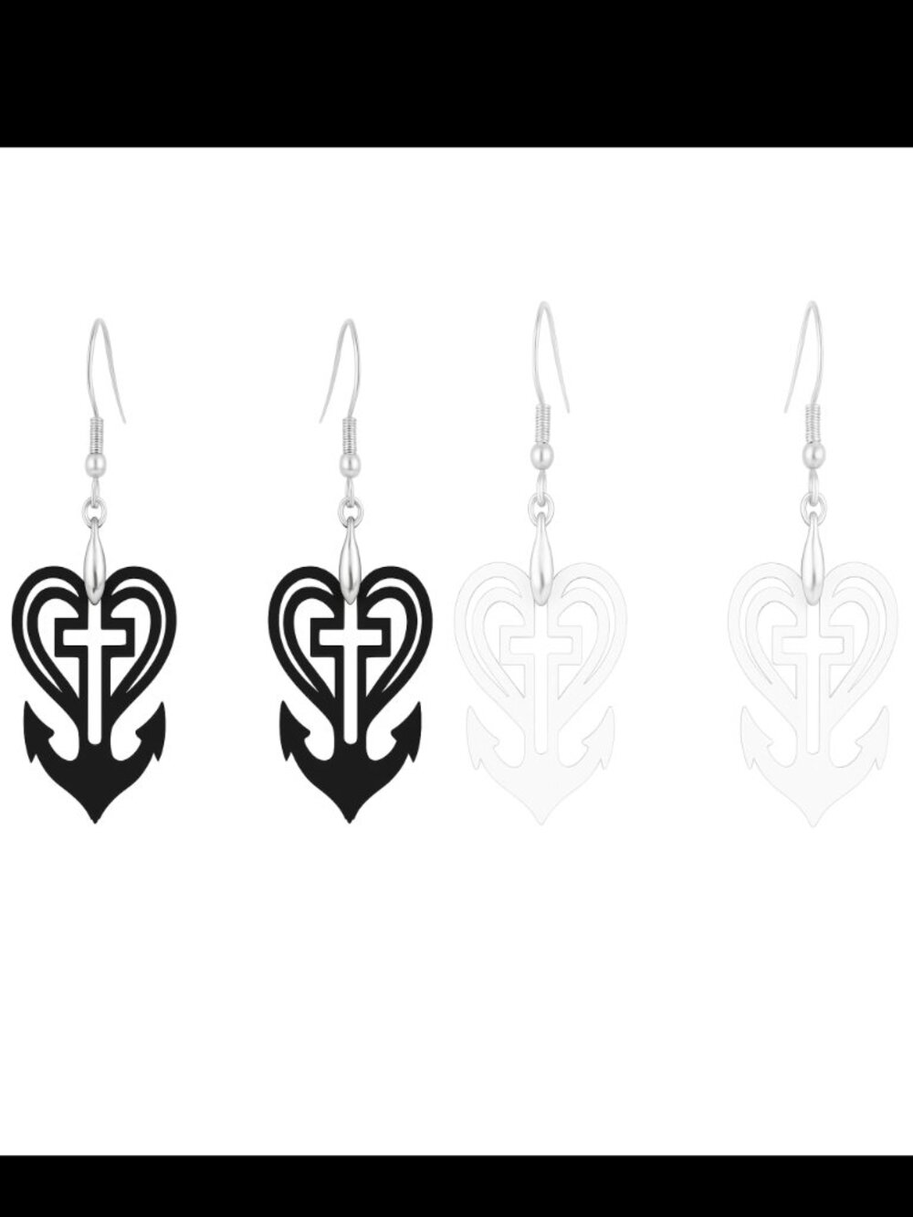 2 pcs Heart Anchor Cross dangle Earrings 925 Silver Hooks Lightweight M 3D-Print